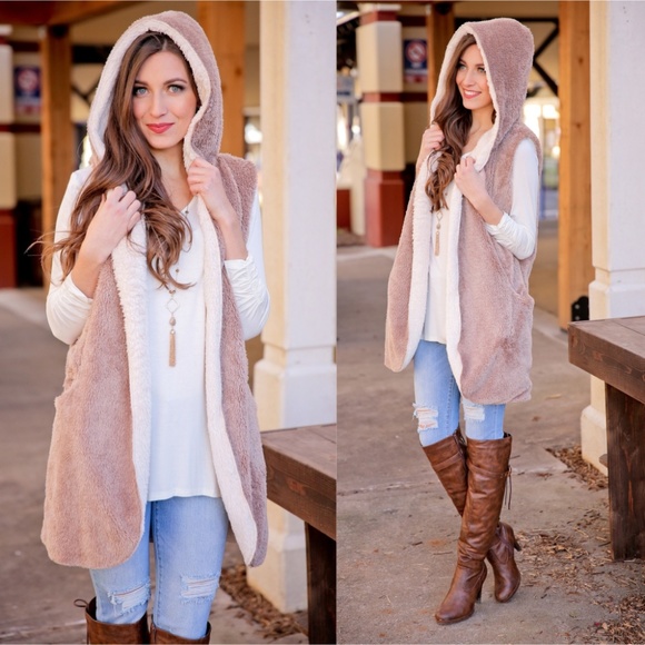 Soft and Fuzzy Open Hooded Vest - Picture 2 of 3